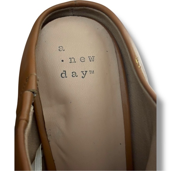 a new day Backless Brown High Heel Slip On Leather Mules with Snakeskin Heel - Picture 3 of 6